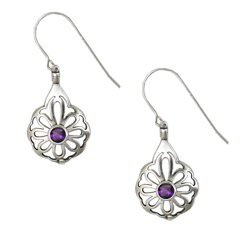 Sterling Silver Filigree Drop Dangle Earrings With Amethyst